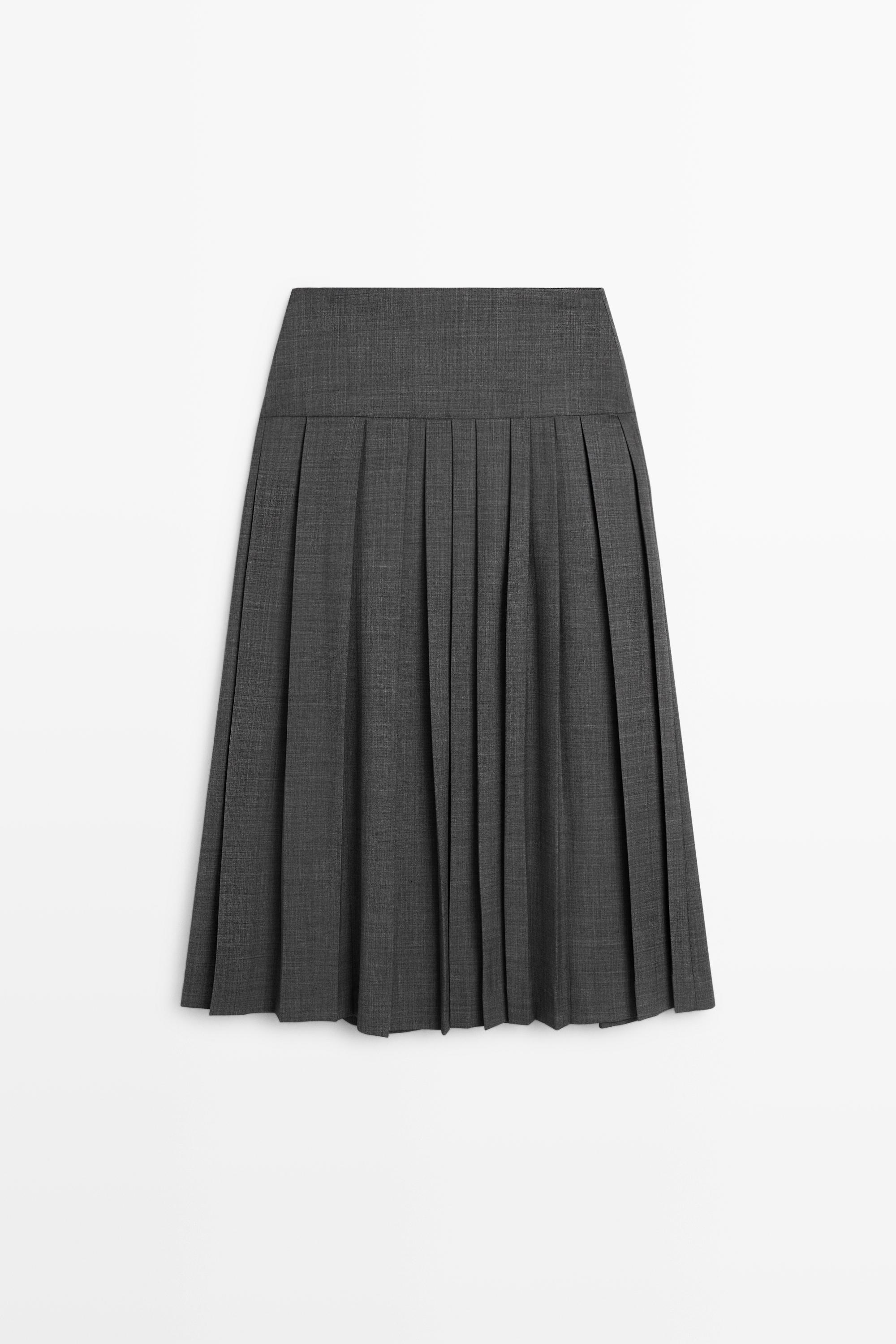 Jupe midi plissée en laine